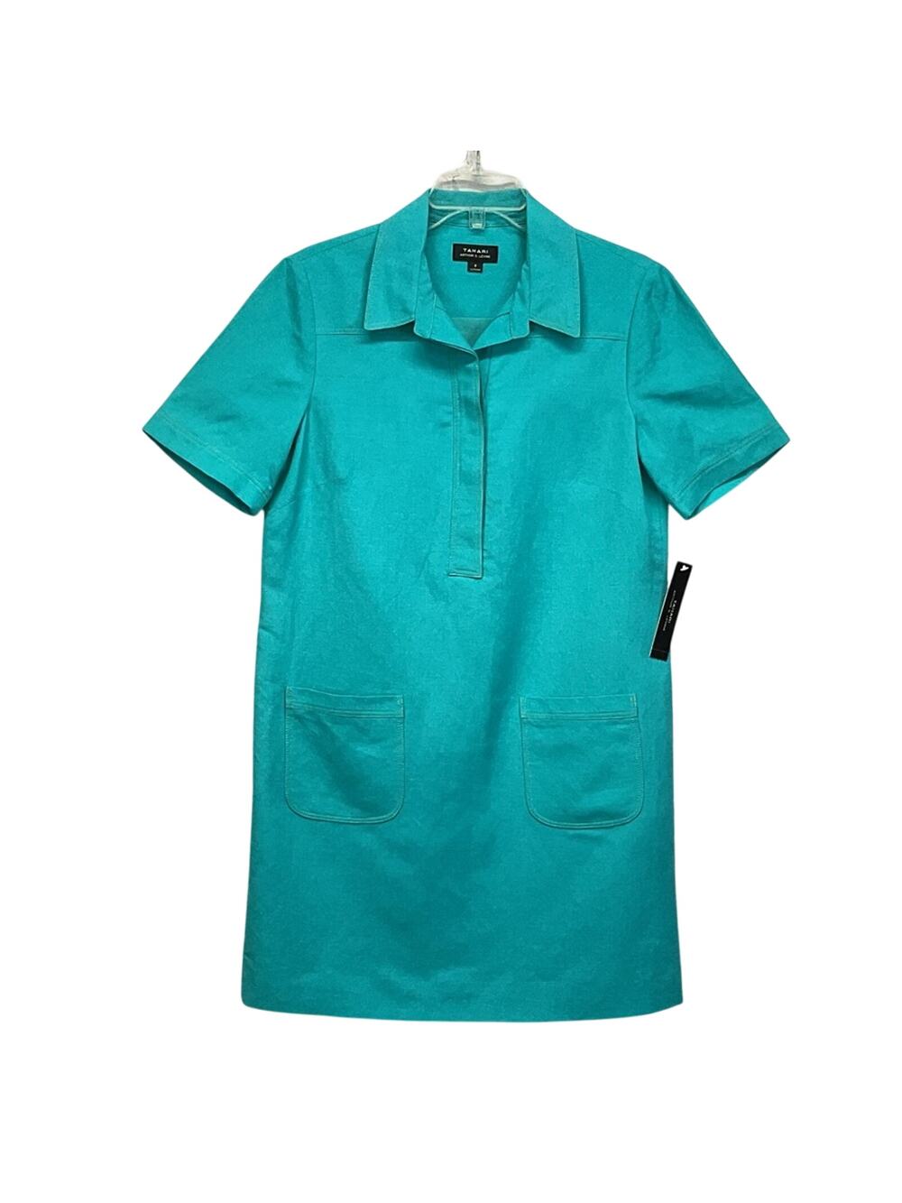 Tahari Shift Dress Women's Size 8 Turquoise Linen Blend Lined Lagenlook Business